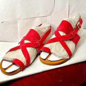 Franco Sarto SZ 9 M Gia Red Suede Leather Slingback Toe Loop Buckle Closure